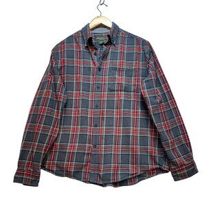 Eddie Bauer Mens Long Sleeve Flannel Shirt Large Red Plaid Button Down Western